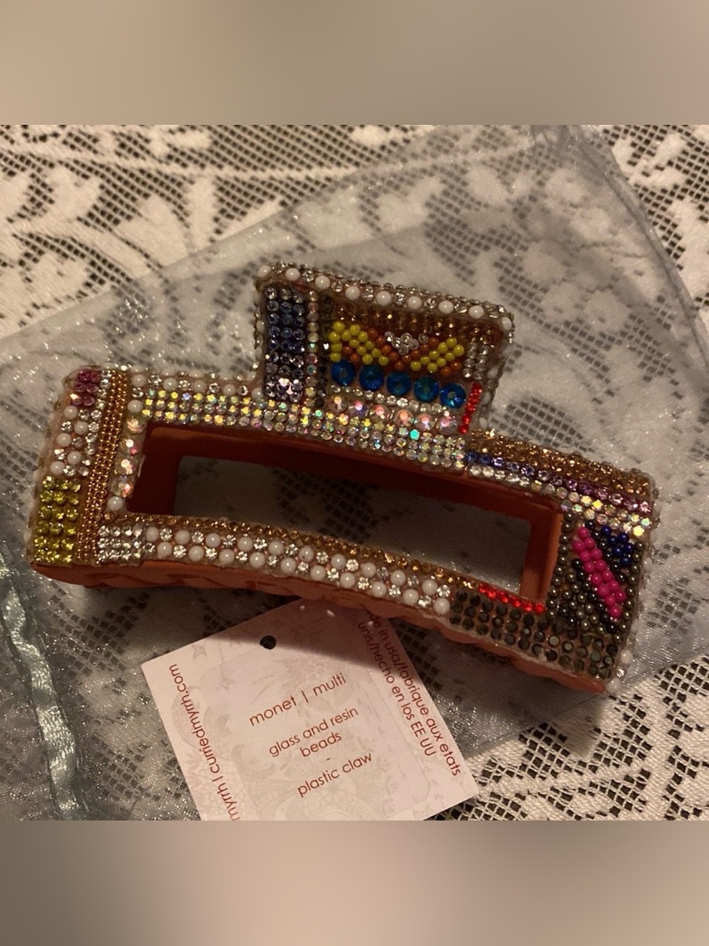 Free People Curried Myrrh Monet Crystal Embellished Stunning Claw Clip NEW